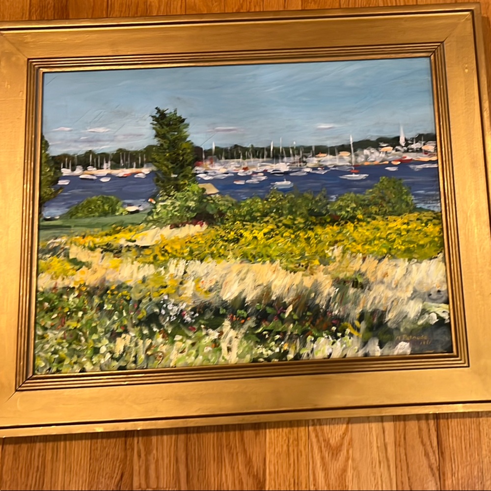 Vibrant Gold and Green Landscape Painting